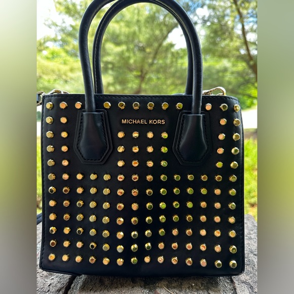 Michael Kors gold tone studded tote style handbag with shoulder strap - Picture 3 of 6